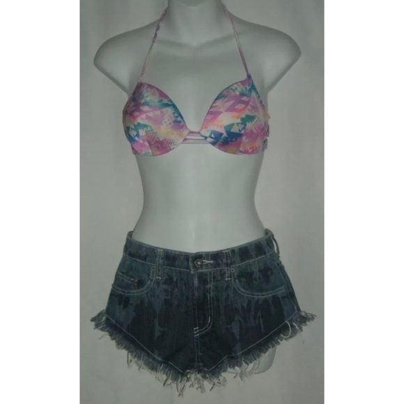 Victoria's Secret Pink Watercolor Aztec Geo Print Western Boho Halter Bikini Top - Picture 3 of 8